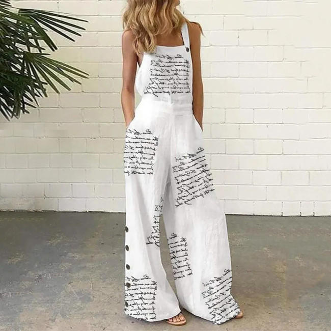 New Printed Sleeveless Loose Casual Sling Wide Leg Jumpsuits