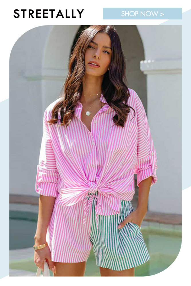 Summer New Striped Casual Shirt Printed Long Sleeve Cardigan Single Breasted Two-piece Outfits