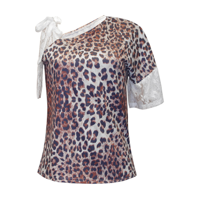 Summer Leopard Print Sexy Off Shoulder Short Sleeve Ladies Top Blouses & Shirts