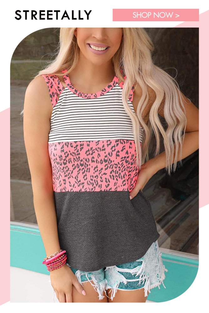 Summer New Printed Crew Neck Sleeveless Panel Casual Camis & Vests