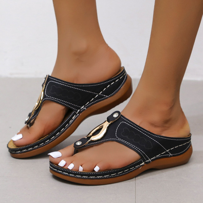 Plus Size Summer New Fashion Wedge Heel Herringbone Wedge Slippers