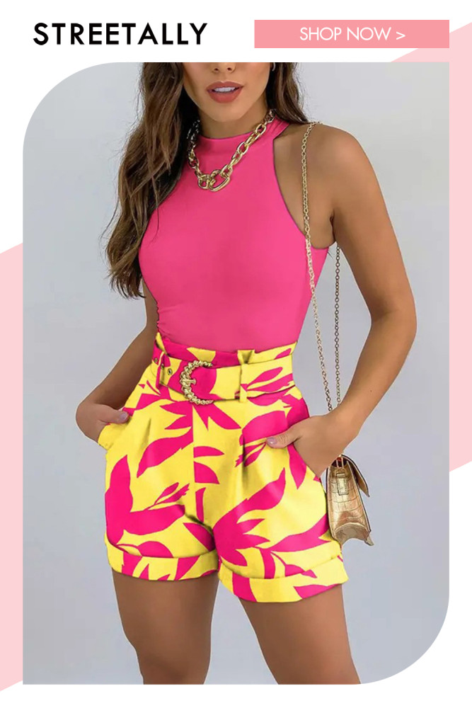 Summer Print Sleeveless Tank Top Shorts Two-piece Outfits