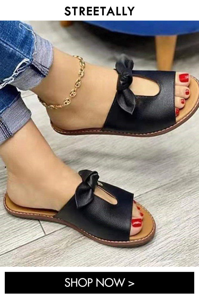 Summer New Large Size Bow Flat Heel Fish Mouth Summer Slippers