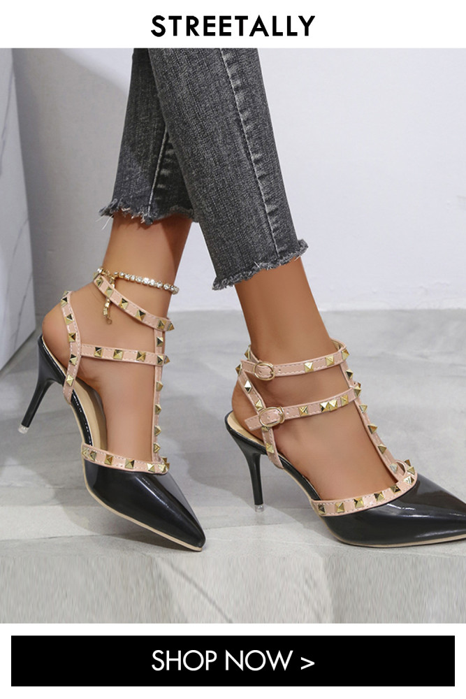 Summer New Women's Pointed Rhinestone Buckle Stiletto Heels