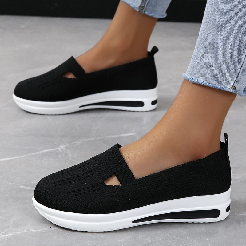 Large Size Flyknit Fabric Breathable Summer Wedge Casual Cutout Sneakers
