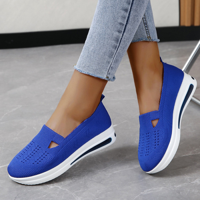 Large Size Flyknit Fabric Breathable Summer Wedge Casual Cutout Sneakers