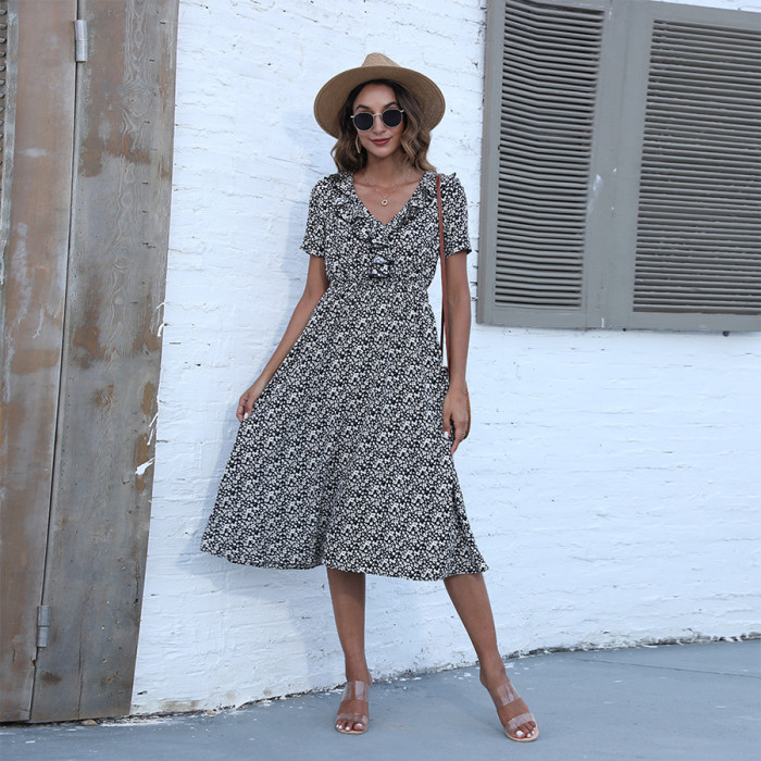 Summer Fashion Print Women's New Short Sleeve Big Swing Casual Dresses