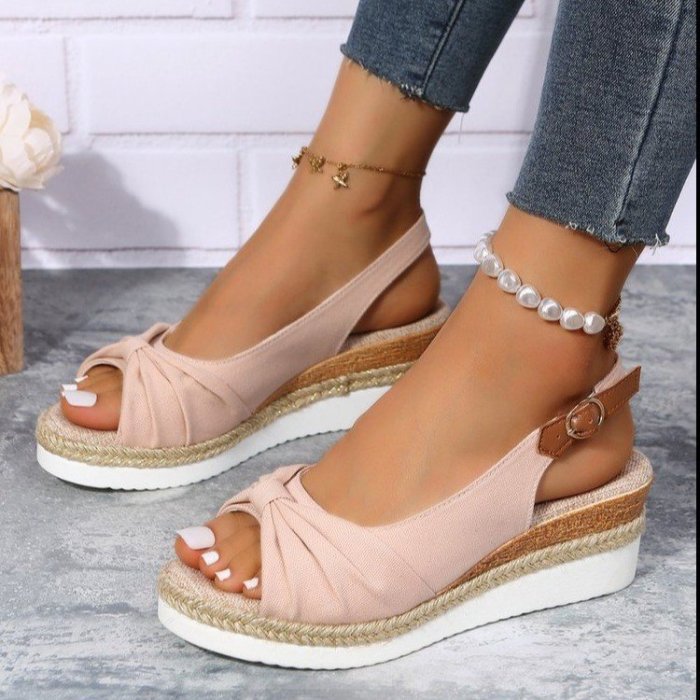 Summer Fashion Plus Size One Word Button Sponge Cake Thick Bottom Beach Wedge Sandals