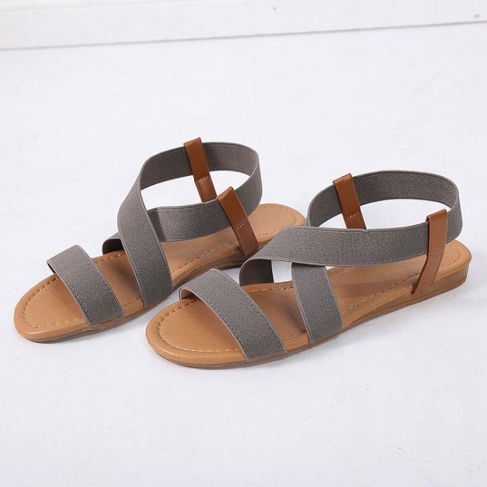 Summer New Flat Elastic Roma Beach Open Toe Plus Size Summer Sandals