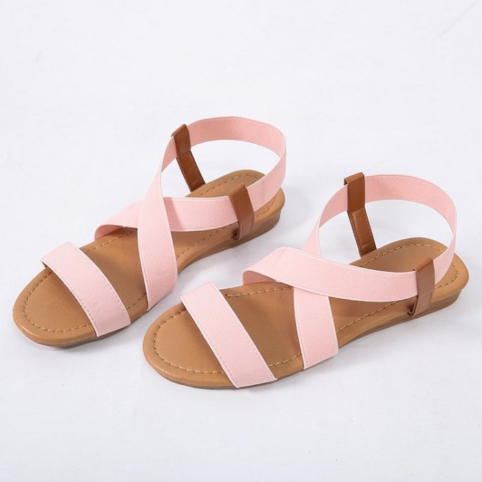 Summer New Flat Elastic Roma Beach Open Toe Plus Size Summer Sandals