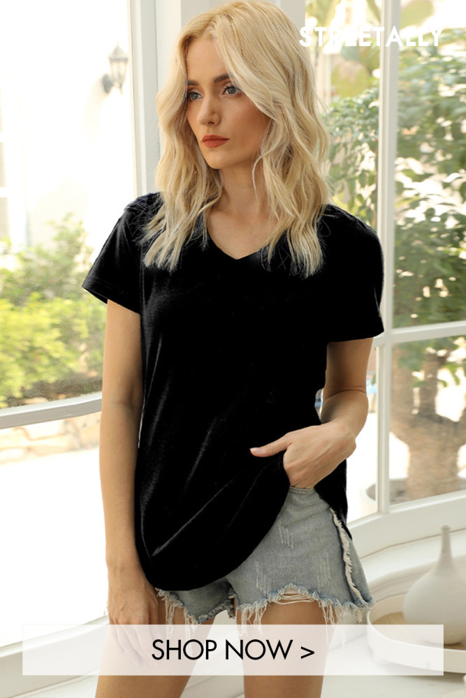 V-Neck Short Sleeve Solid Color T-Shirt Urban Casual Versatile Women's T-Shirts