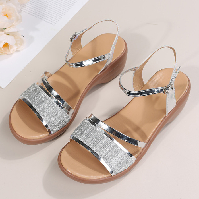 Summer Open Toe Women's Plus Size Medium Heel Wedge Sandals