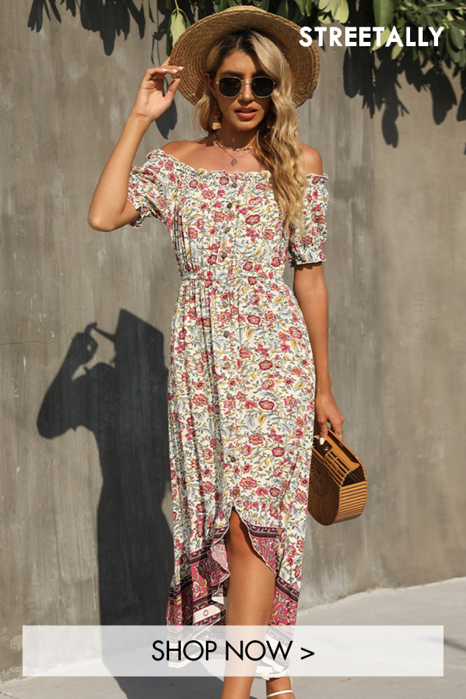 The New Word-neck Short-sleeved Floral High-waisted Dovetail Maxi Dresses
