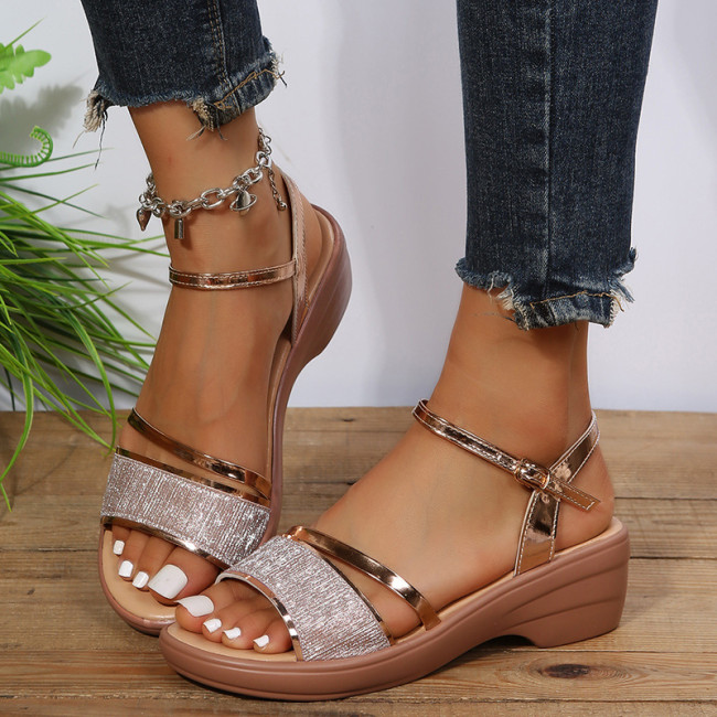 Summer Open Toe Women's Plus Size Medium Heel Wedge Sandals