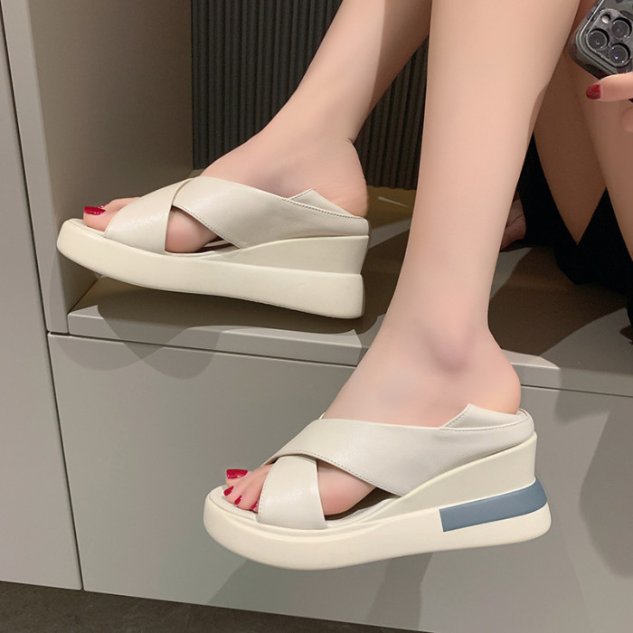Thick Bottom Summer New Fish Mouth Fashion Roman Soft Bottom Wedge Sandals