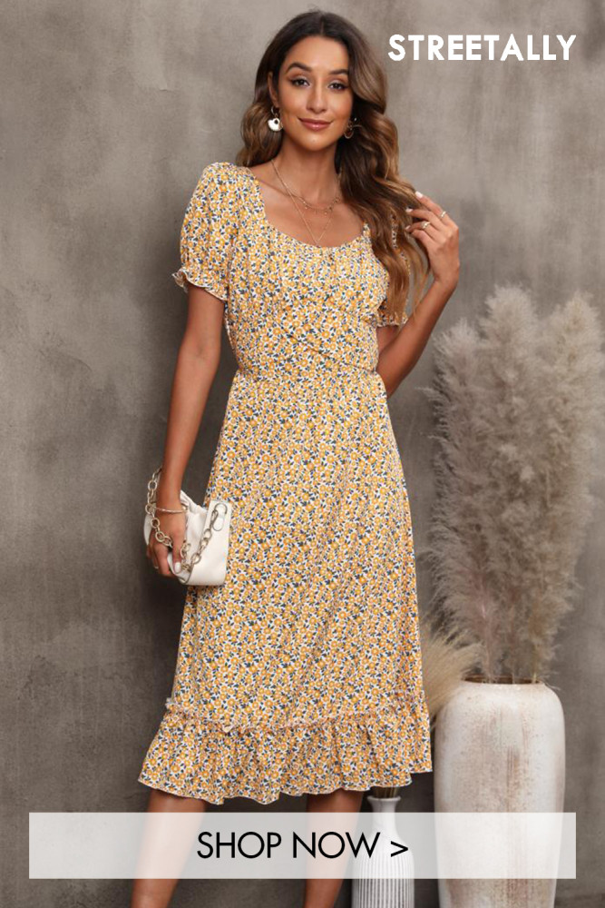 New Sexy Floral Square Neck Open Back Casual Dresses