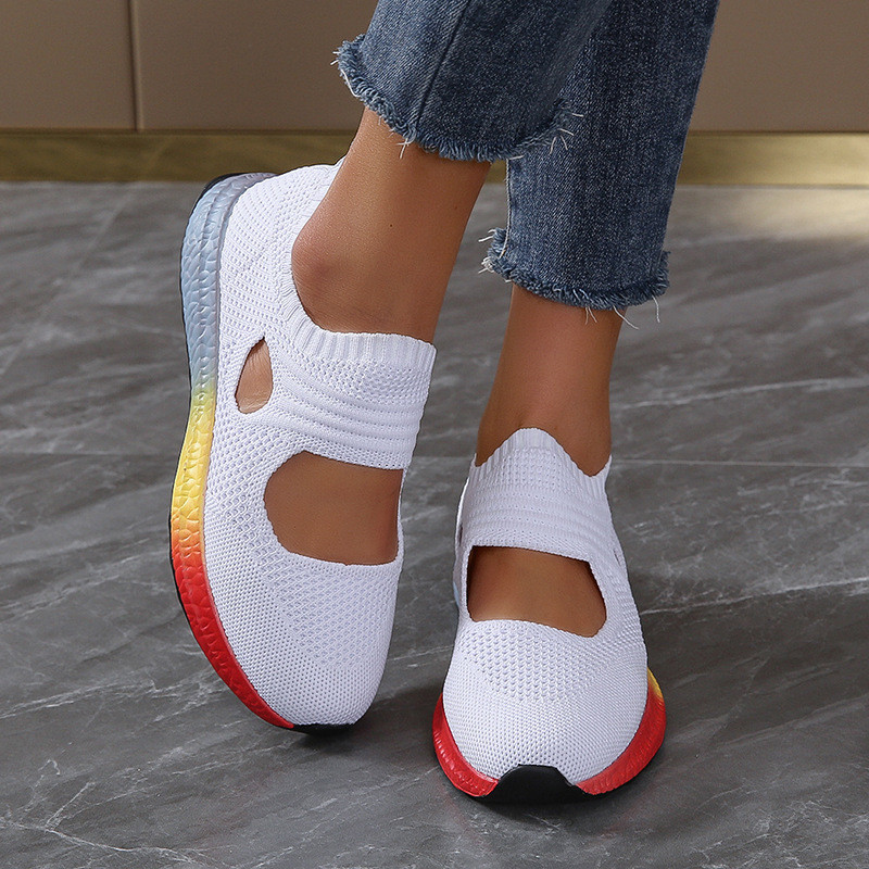 New Large Size Casual Hollow Out Rainbow Bottom Fashion Low Heel Sneakers