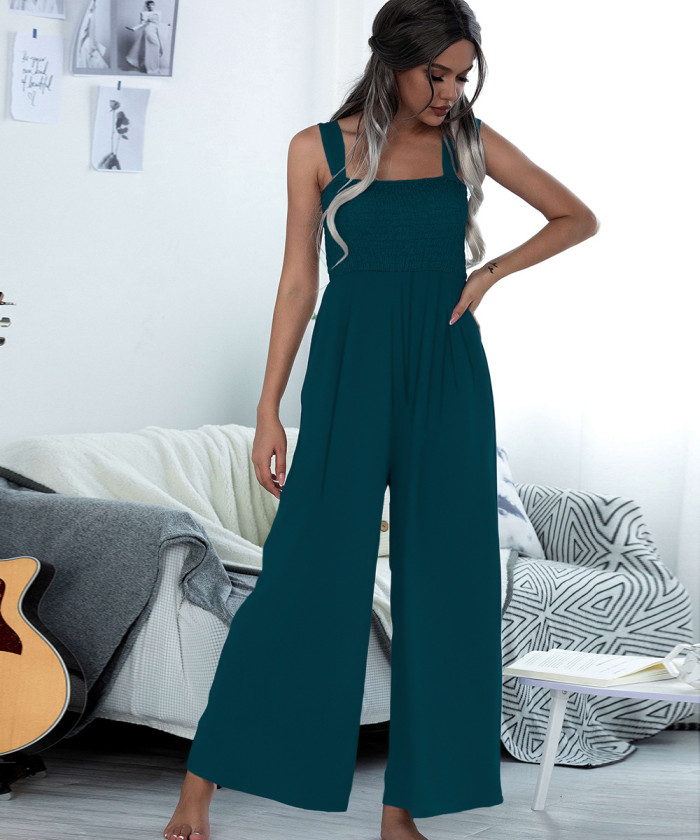 Vest Wide Leg Pants Solid Color Casual Jumpsuits