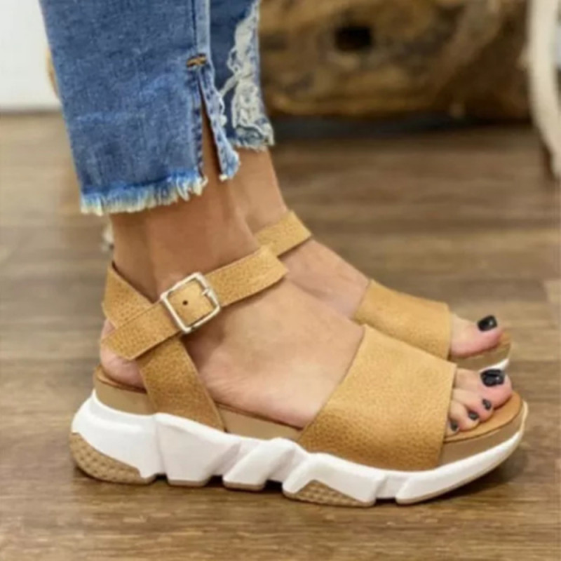 New Round Toe Casual Low Top Solid Color Large Size Rome Platform Sandals