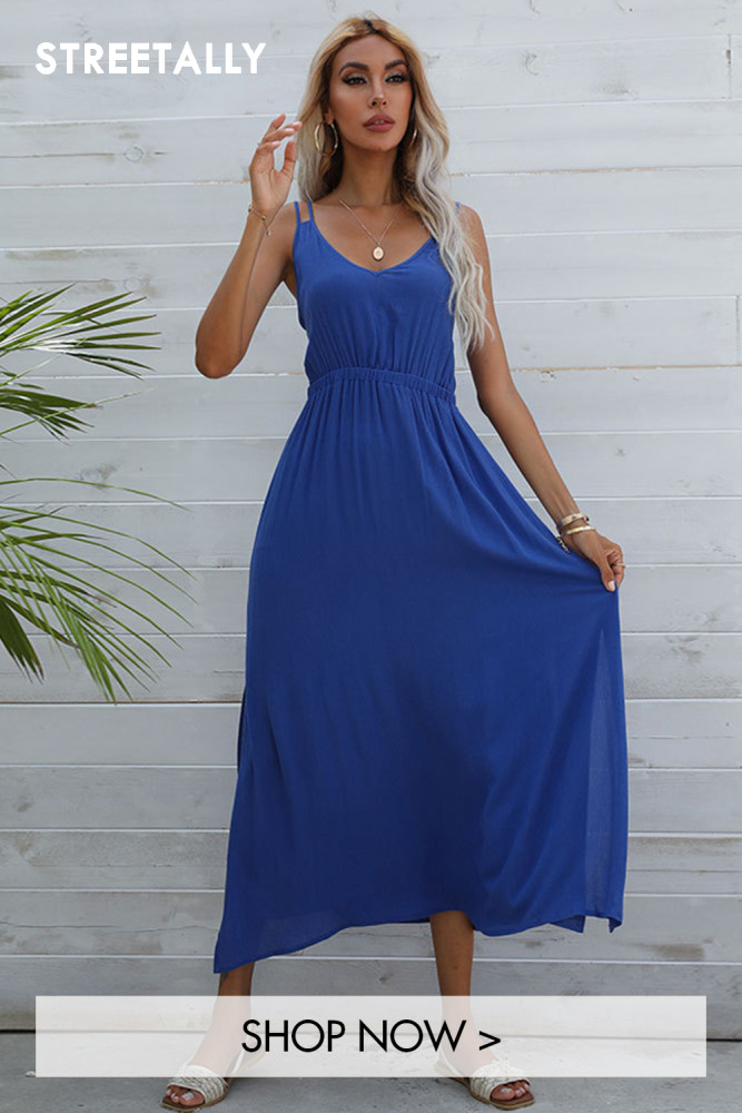 Summer Suspenders Waist Solid Color Swing Maxi Dresses