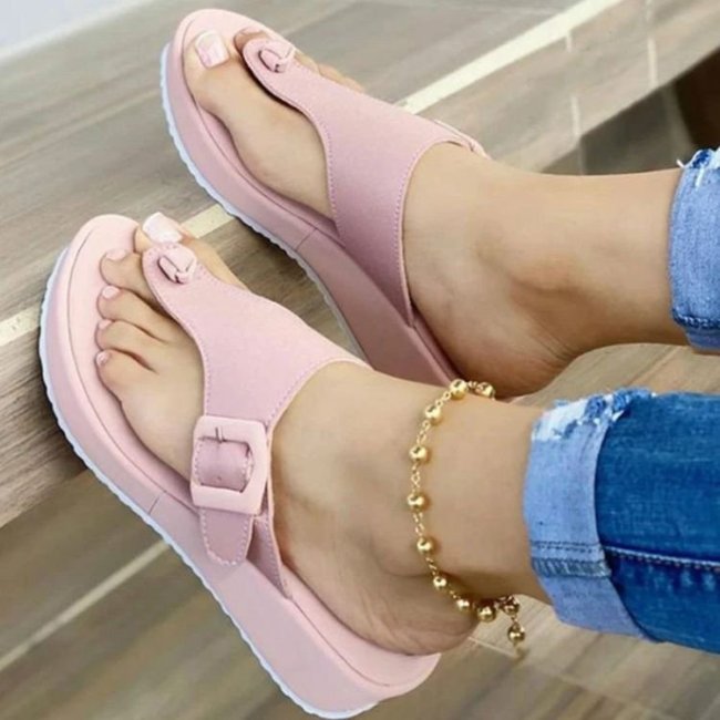 Large Size Solid Color Flat Heel Low Top Round Toe Casual Women Platform Slippers