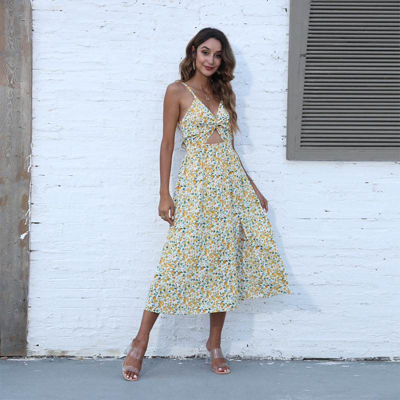 New Women's Summer Sling Slit Sexy Print Maxi Dresses