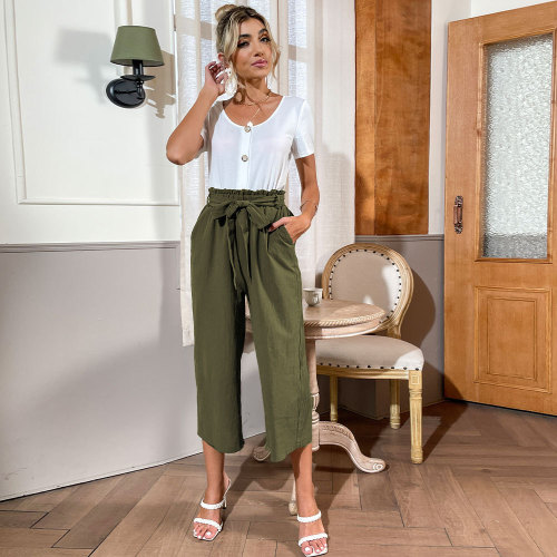 New Fashion T-Shirt Short Sleeve 7 Points Wide Leg Pants Solid Color Two-piece Outfits