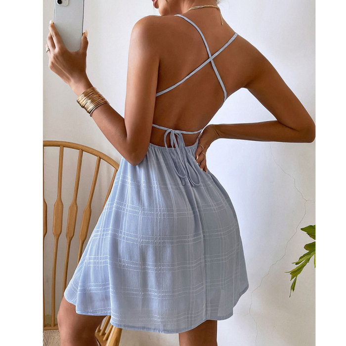 New Sling Lace Up Sexy Slim Fit Elegant Solid Color Mini Dresses