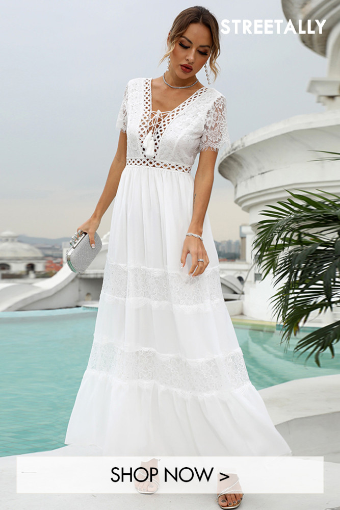 White Lace Temperament Sexy Backless Maxi Dresses