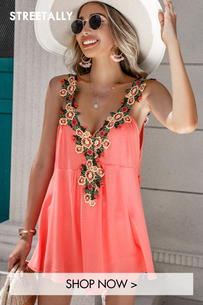 Summer Women's Sleeveless V-Neck Knit Embroidered Panel Camis & Vests