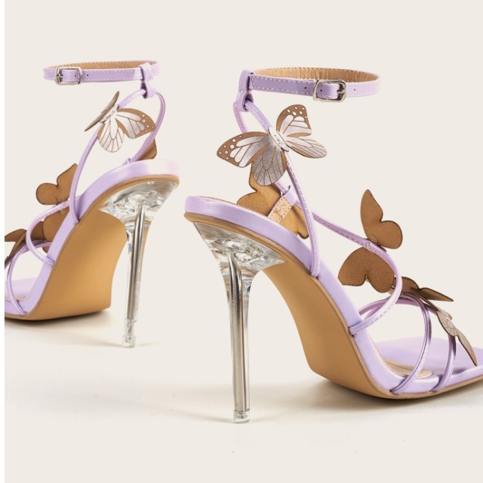 New Fashion Sexy Thin Heel Versatile Butterfly One Word With Crystal Heels