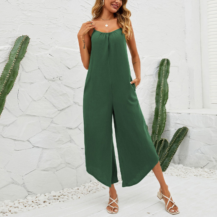 Loose Low-cut Suspenders Sexy Backless British Style High Waist Jumpsuits