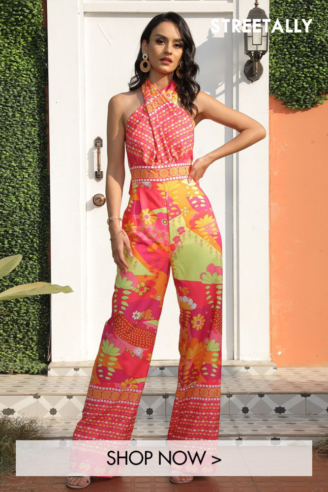 Spring/summer Red High-waisted Straight-type Wide-leg Open-back Holiday Style Jumpsuits