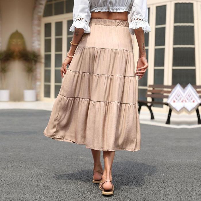 New Ruffled Pleated Solid Color Half Body Skirts