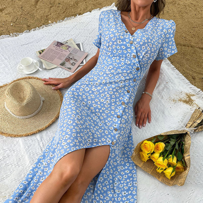 New Summer Slim Fit Resort Print Maxi Dresses