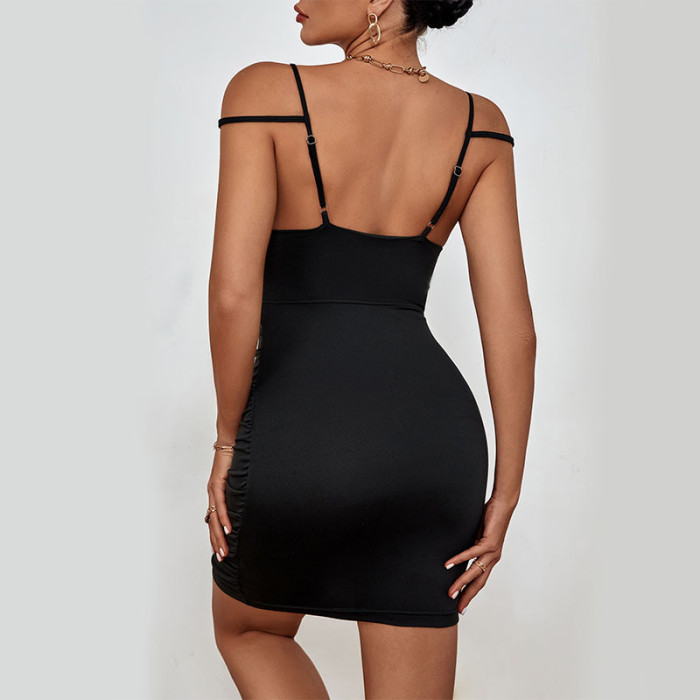 New Summer Black Temperament Sexy Sling Solid Color Bodycon Dresses