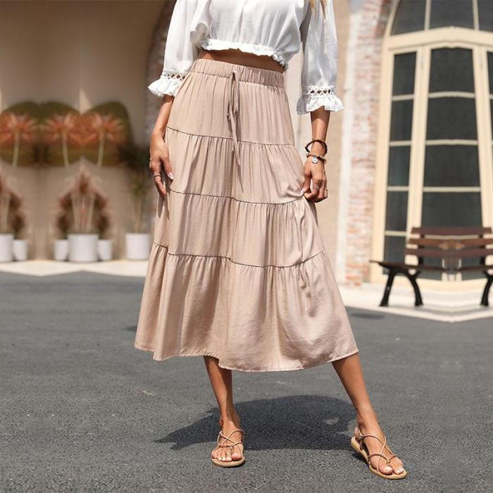 New Ruffled Pleated Solid Color Half Body Skirts