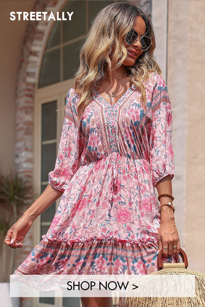 New Summer Boho Women Print Vintage Loose Casual Dresses