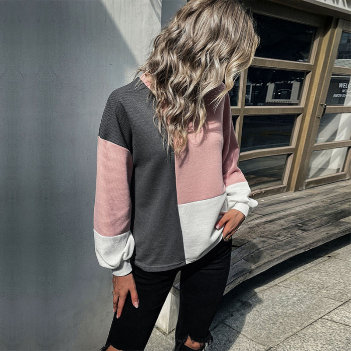 New Style Patchwork Tops Long Sleeve Colorblock Women's Autumn Hoodies & Sweatshirts