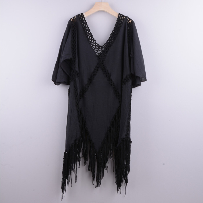 Tassel Hand Hook Stitching Sunscreen Irregular Hollow Beach Cover Ups