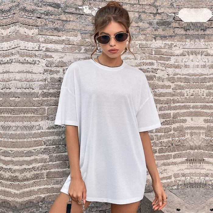 Casual Solid Color Top Round Neck White Short Sleeve T-Shirts