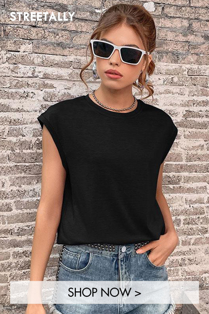 Casual Sleeveless Top Round Neck Basic Solid T-Shirts