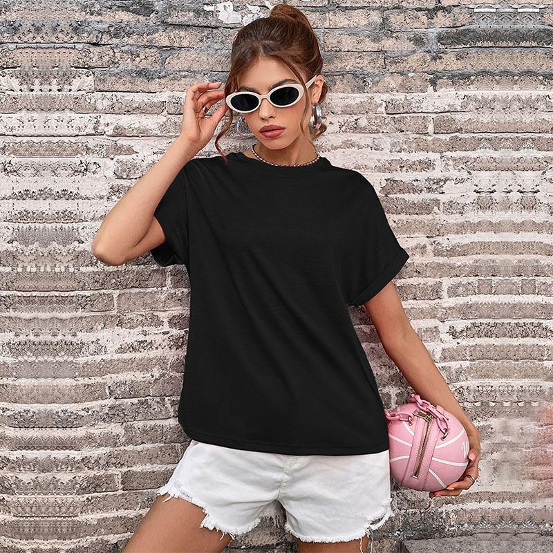 New Solid Color Top Round Neck White Half Sleeve Women T-Shirts