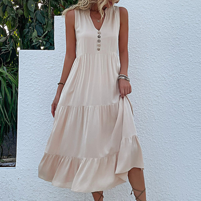 New Vest Sleeveless Loose Casual Solid Color Maxi Dresses