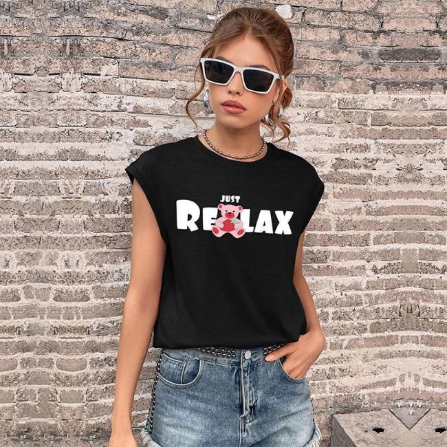 Fashion Casual Top Black Print Short Sleeve Women T-Shirts