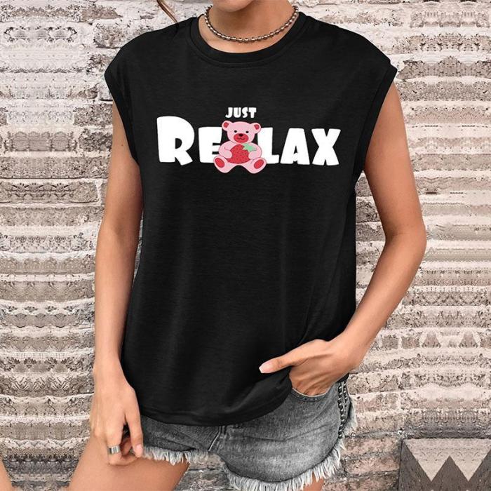 Fashion Casual Top Black Print Short Sleeve Women T-Shirts