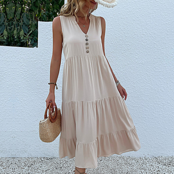 New Vest Sleeveless Loose Casual Solid Color Maxi Dresses