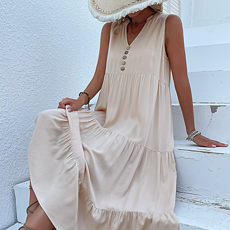 New Vest Sleeveless Loose Casual Solid Color Maxi Dresses