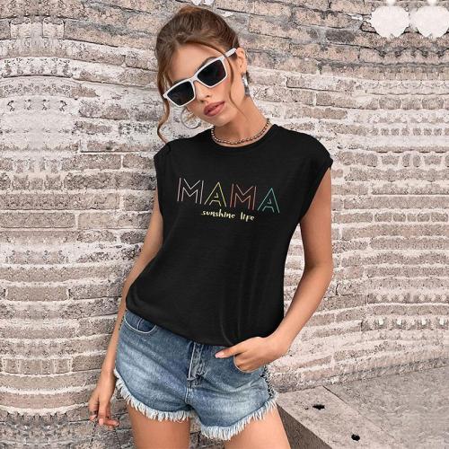 New Black Casual Top Fashion Round Neck Print T-Shirts