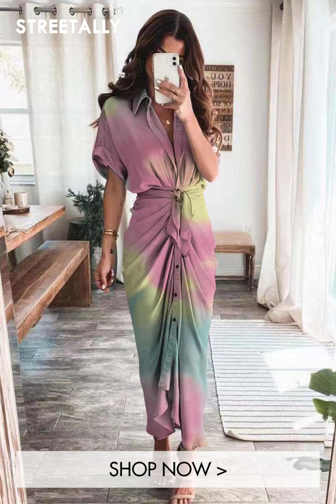 New Fashion Commuter Style Print Lapel Tie  Maxi Dresses